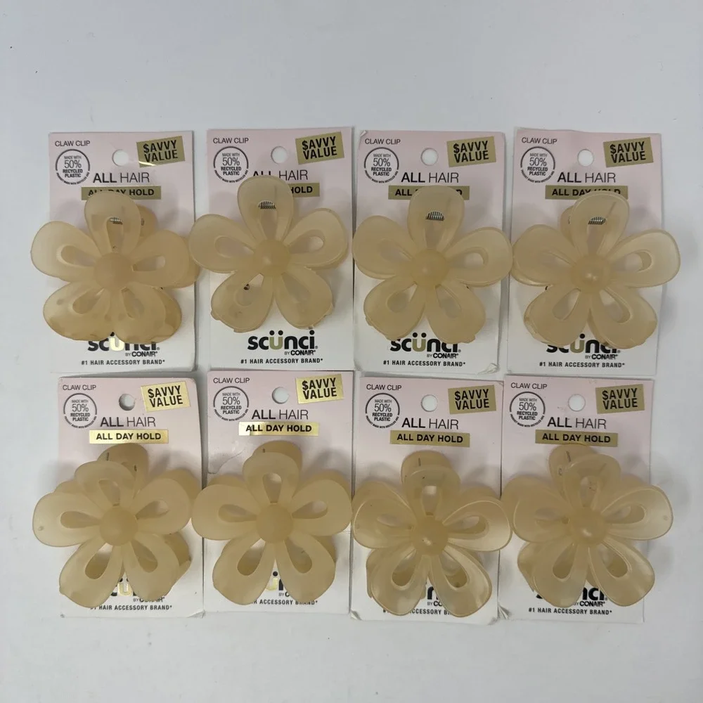 8X Scunci Flower Claw Hair Clip All Day Hair Hold 7CM , Tan
